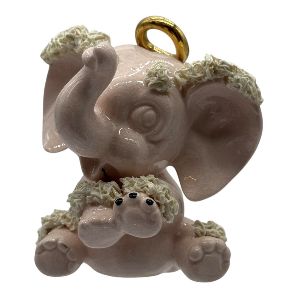 Unbranded Pink Ceramic Angel Elephant Figurine Gold Halo Wings Vintage Decor